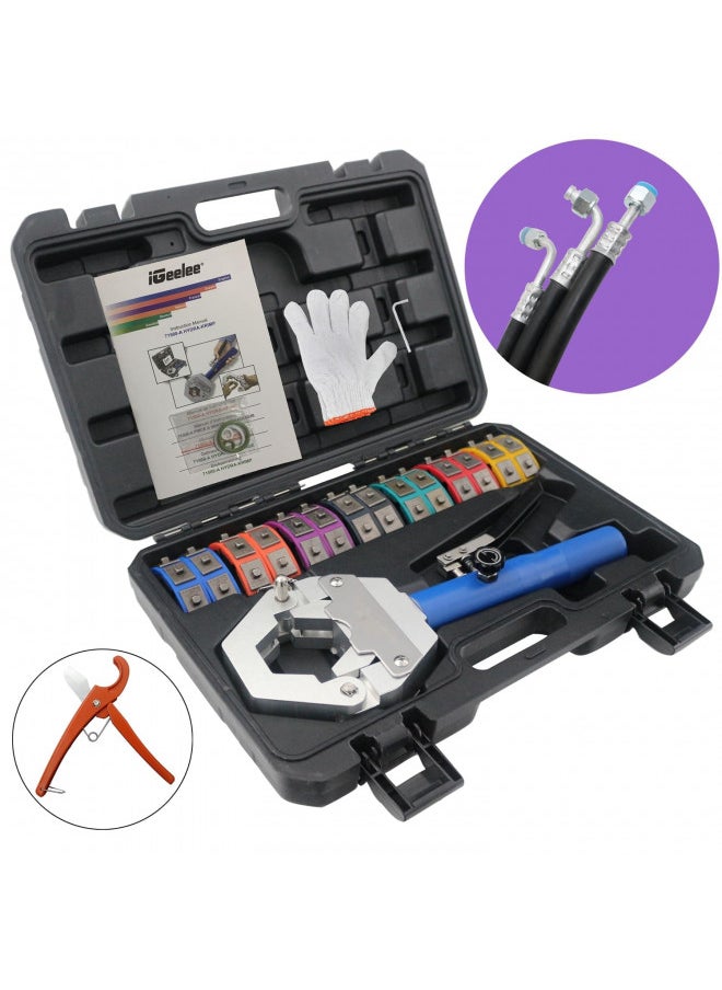 iGeelee iGeelee Hydraulic Hose Crimper AC Crimping Tool for Barbed and Beaded Hose Fittings, Air Conditioning Repaire Ac Hose Crimper with 7 Die SetIG-71500)  - Image 2