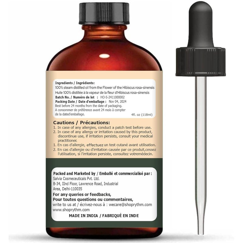 Organic Zing Hibiscus Rosa sinensis Oil Pure Natural Essential Oil for Skincare Hair Care Massage 30ml101fl oz - Image 3