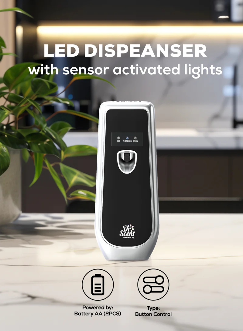 Dr Scent Dr Scent Breeze of Joy Air Freshener Combo Kit | Best Automatic Air Freshener with LED Display Voltalia + 300ml Aerosol Refill | Enhanced Long-Lasting Fragrance for Homes & Offices (Crystal)