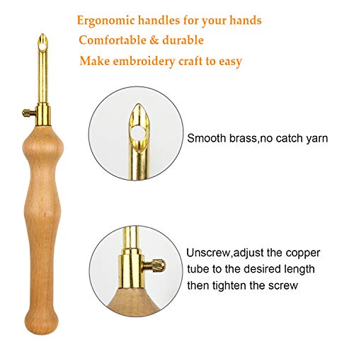 Weabetfu Set of 2 Adjustable Wooden Handle Embroidery Punch Needle Set DIY Craft Needlework Punch Needle for Stitching Applique Embellishment - Image 3