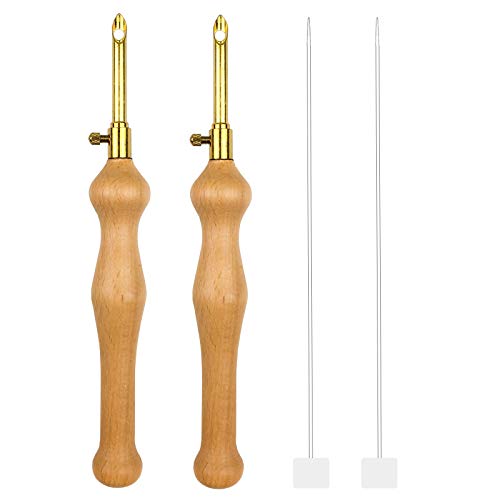 Weabetfu Set of 2 Adjustable Wooden Handle Embroidery Punch Needle Set DIY Craft Needlework Punch Needle for Stitching Applique Embellishment - Image 1