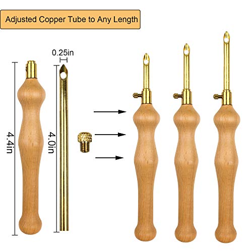 Weabetfu Set of 2 Adjustable Wooden Handle Embroidery Punch Needle Set DIY Craft Needlework Punch Needle for Stitching Applique Embellishment - Image 2