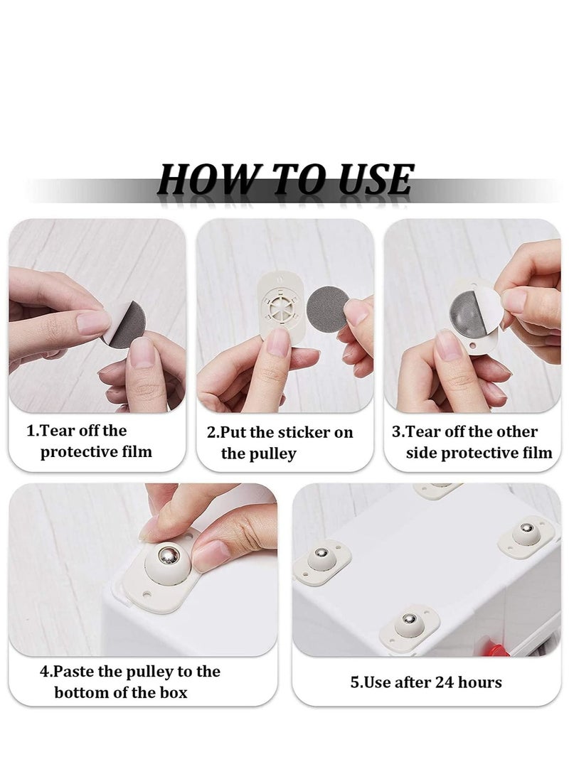 Womdee - Stainless Steel Self Adhesive Universal Wheels, womdee Mini Caster Wheels Swivel Wheels, 360 Degree Rotation Sticky Pulley for Bins Bottom Storage Box Furniture Trash Can (8 Pcs) - Image 1
