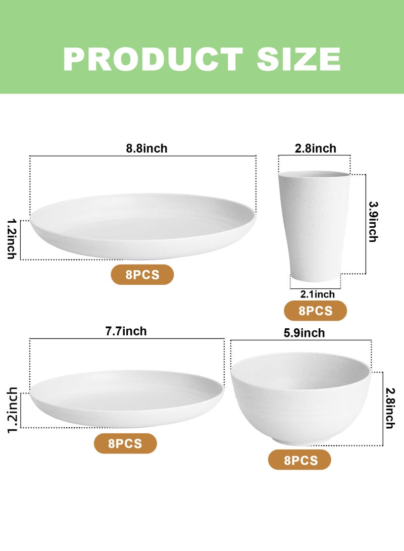 هومار كيت 32 قطعة من أطباق العشاء، أطباق الأكواب، أطباق العشاء، خدمة ل 8، أطباق العشاء، أطباق الحلوى، أطباق الحبوب، الأكواب، أطباق المخيمات البلاستيكية في الهواء الطلق غير القابلة للكسر، الساحلية - Image 2