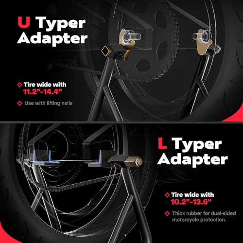 SPECSTAR Motorcycle Stands, 882 Lbs Capacity Front Rear Wheels Lift Combo with U+L Adjustable Swingarm Spool, Heavy Duty Paddock Stands for BMW Suzuki Yamaha Honda Kawasaki, Black - Image 3
