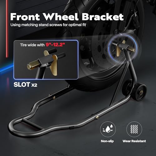 SPECSTAR Motorcycle Stands, 882 Lbs Capacity Front Rear Wheels Lift Combo with U+L Adjustable Swingarm Spool, Heavy Duty Paddock Stands for BMW Suzuki Yamaha Honda Kawasaki, Black - Image 5