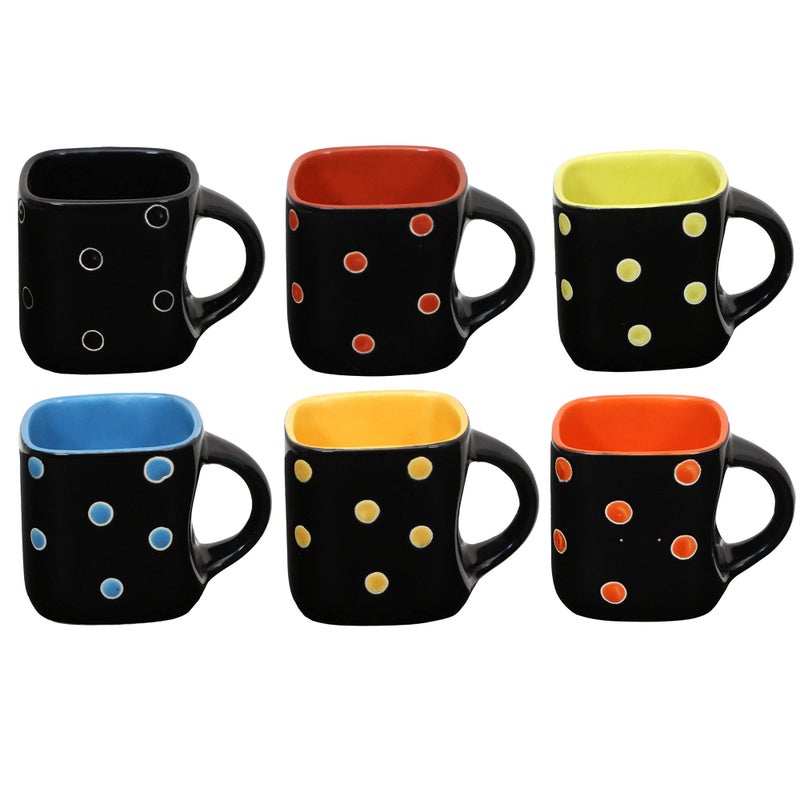 Telver Ceramic Square Shapes Coffee Tea Cups Set of 6 Pieces 180ml (Full Colour) - Image 3