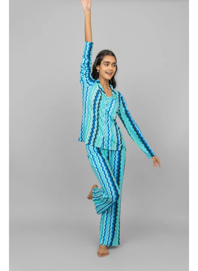 NeceSera AquaWave Full Sleeve Button Down Pajama Set