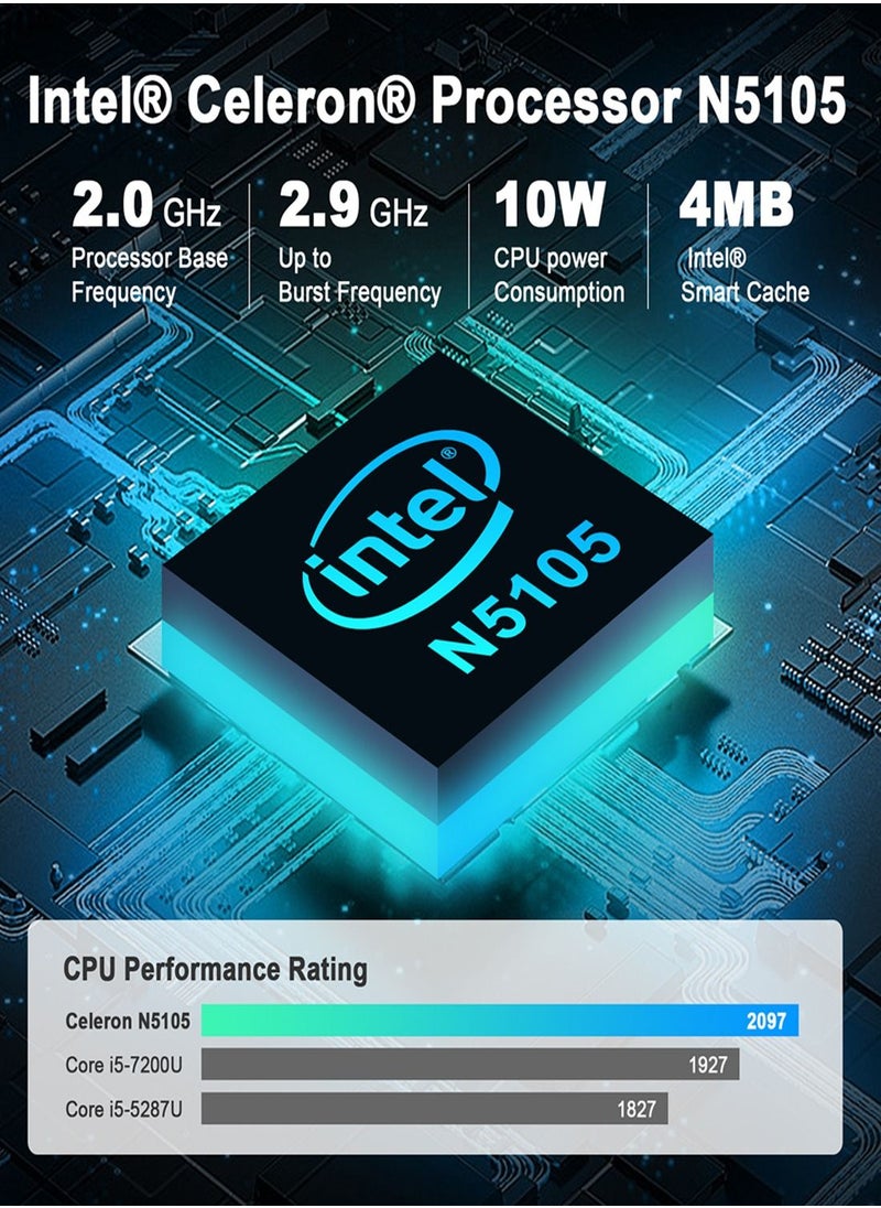 شويوين - كمبيوتر صغير ، إنتل الجيل الحادي عشر سيليرون N5105 4 الأساسية 8GB DDR4 الذاكرة 256GB M.2 NVME SSD تخزين سطح المكتب المصغر يدعم 4K ثلاثة شاشة عرض / usb3.0 / usb-c / hdmi2.0 / 2.4g و 5.8g المزدوج الفرقة - Image 1