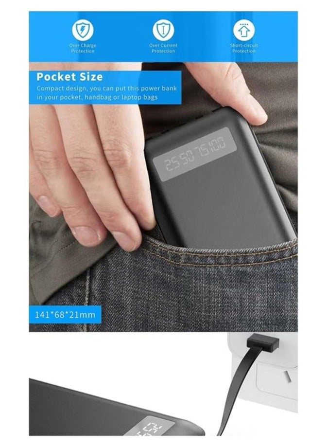 يلينكين Y-Link PC35 باور بانك، سعة 10000mAh، مع 4 أسلاك مدمجة، شاشة LED، شحن لأجهزة متعددة، بحجم الجيب - Image 3