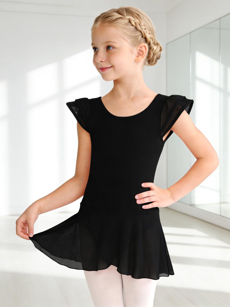 DANSHOW Girlsâ€™ Ballet Dance Leotards with Flutter Sleeve Petal Skirt and Bowknot Back(YW3033-M-06) - Image 4