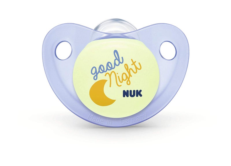 NUK Cute-as-a-Button Glow-in-The-Dark Orthodontic Pacifiers, Boy, 0-6 Months, 2-Pack - Image 2