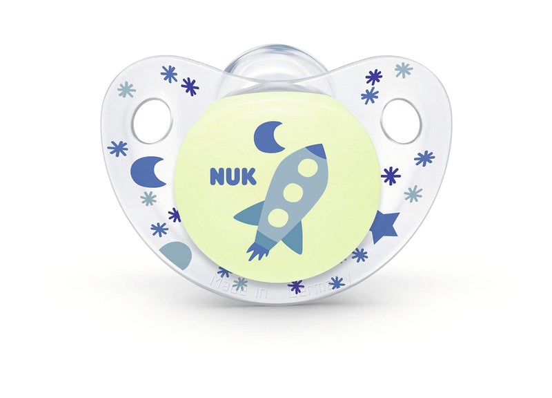 NUK Cute-as-a-Button Glow-in-The-Dark Orthodontic Pacifiers, Boy, 0-6 Months, 2-Pack - Image 3