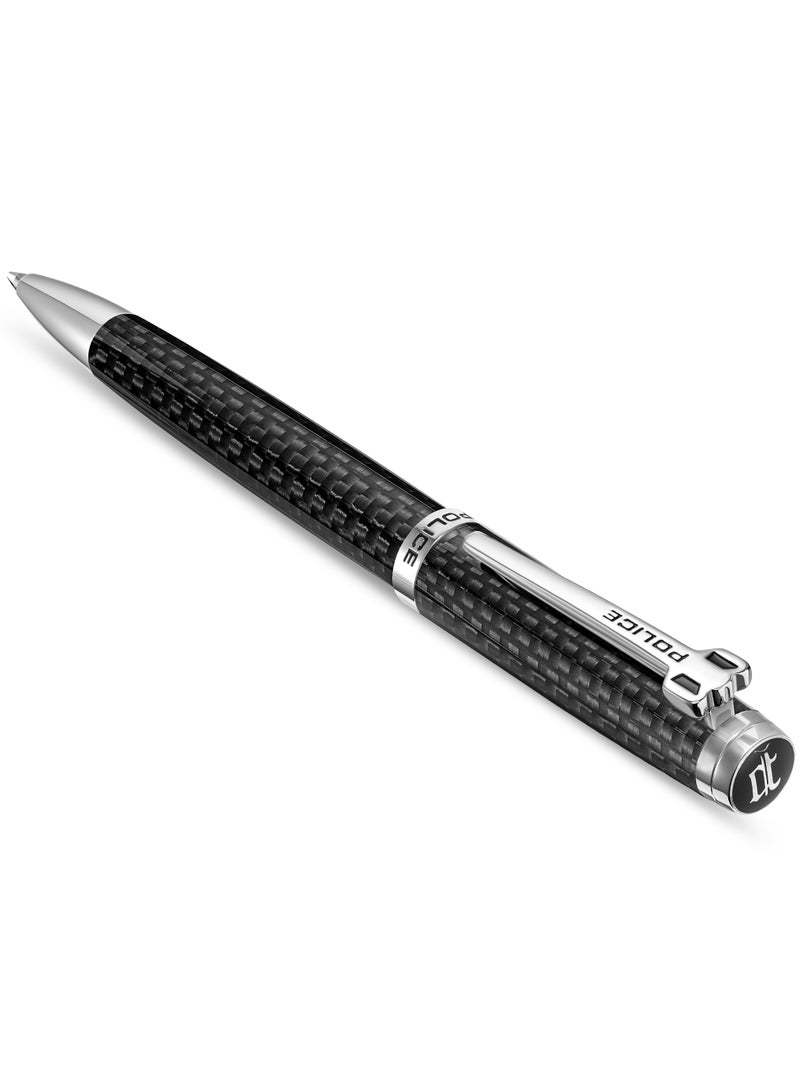 POLICE Batang Carbon Fiber Barrel Stainless Steel Trims Ballpoint Pen, Blue ink - Image 2
