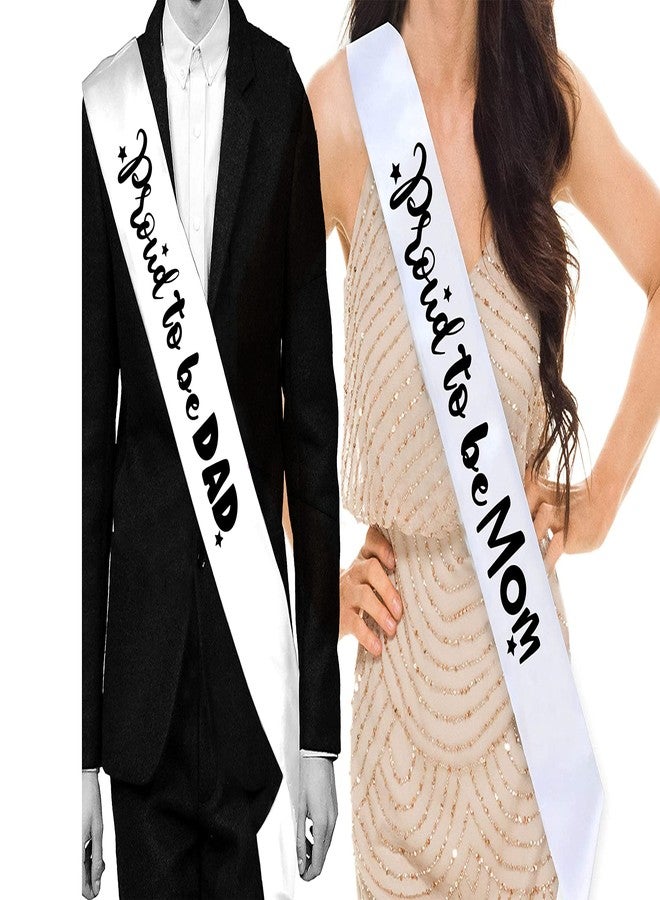 Hubops Proud to be mom and Proud to be dad Sash & dad and mom to be sash for Party Decoration Combo Pack (White Proud to be mom n dad) - Image 1