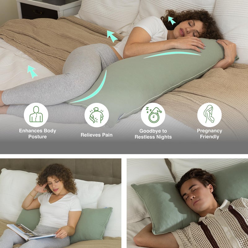 PharMeDoc Pharmedoc Body Pillow, Pregnancy Pillow, Side Sleeper Pillow, Body Pillow for Adults, Memory Foam Pillow, Sage  - Image 3