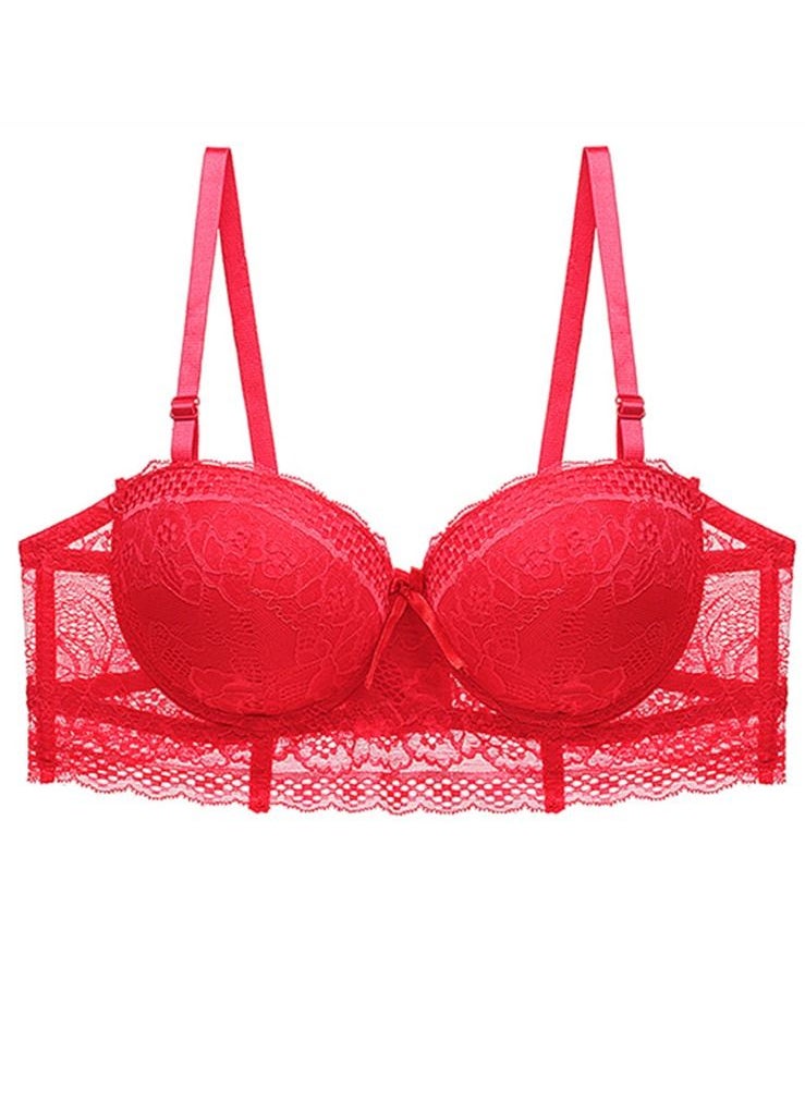 Loquat - Comfy Solid Color B C Cup Lace Bra Women's Underwear Red - Image 1