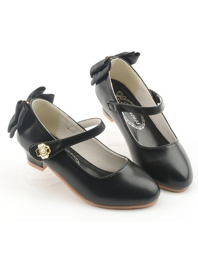 Loquat - Girls Sandals Delicate Bowknot Decoration Closed Toe Low Heels Shoes for Little Girls Black - Image 1