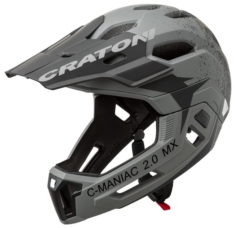 Cratoni Cratoni C-Maniac 2.0 MX Bicycle Helmet Full Face Helmet Downhill Freeride Chin Bar Removable (L/XL (58-61 cm), Stone