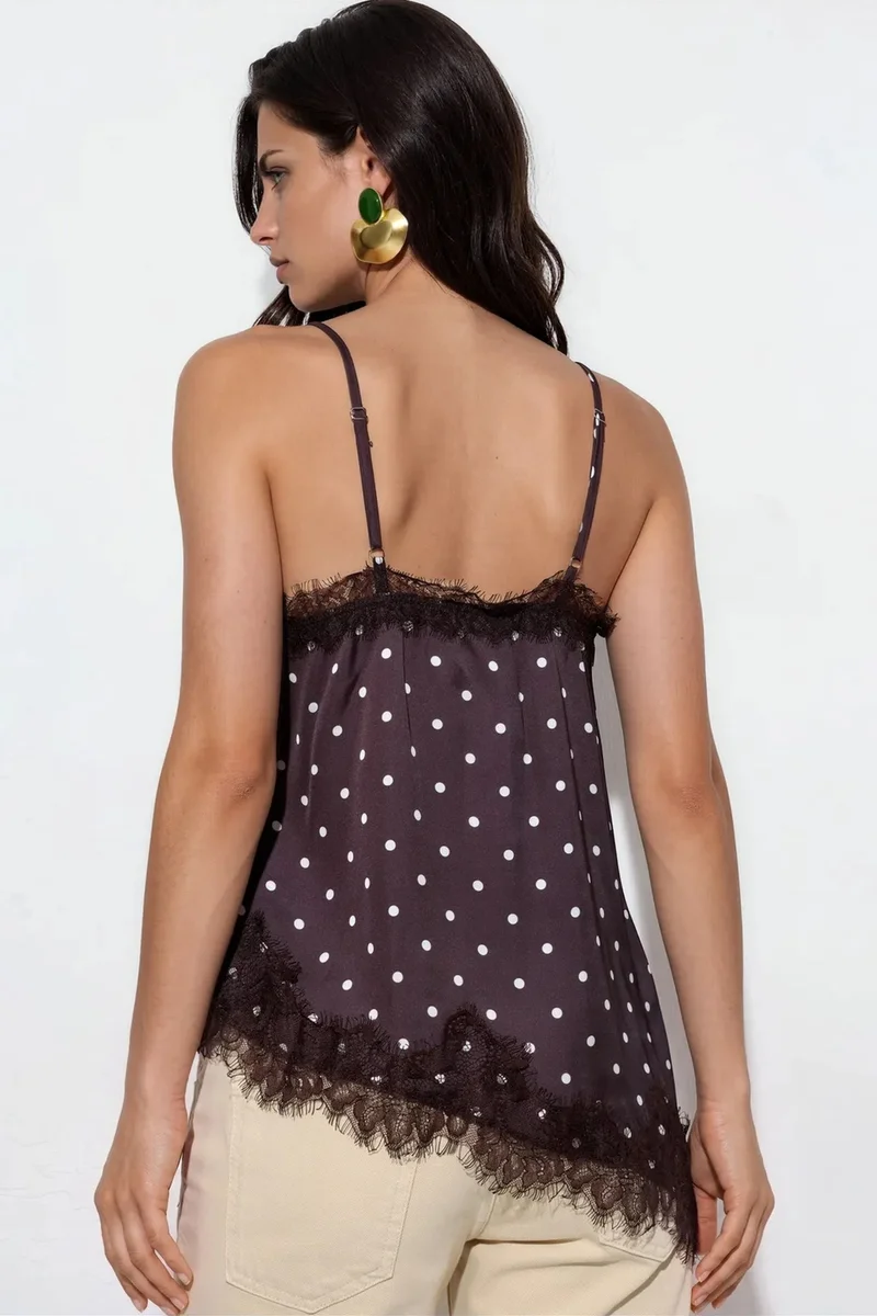 Busem Black BUSEM Polka Dot Satin V-Neck Cami Blouse for Women | Best Price UAE