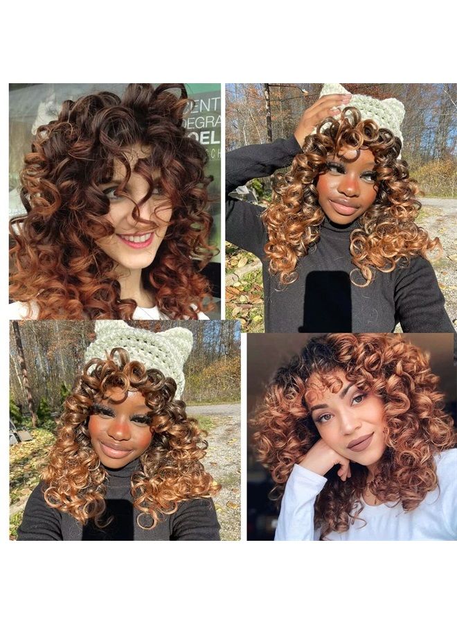 Annivia Curly Wig with Bangs for Black Women Ombre Brown Kinky Long Curly Wig Synthetic Hair Daily Use Cosplay 17 Inch - Image 4