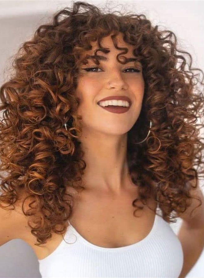 Annivia Curly Wig with Bangs for Black Women Ombre Brown Kinky Long Curly Wig Synthetic Hair Daily Use Cosplay 17 Inch - Image 2