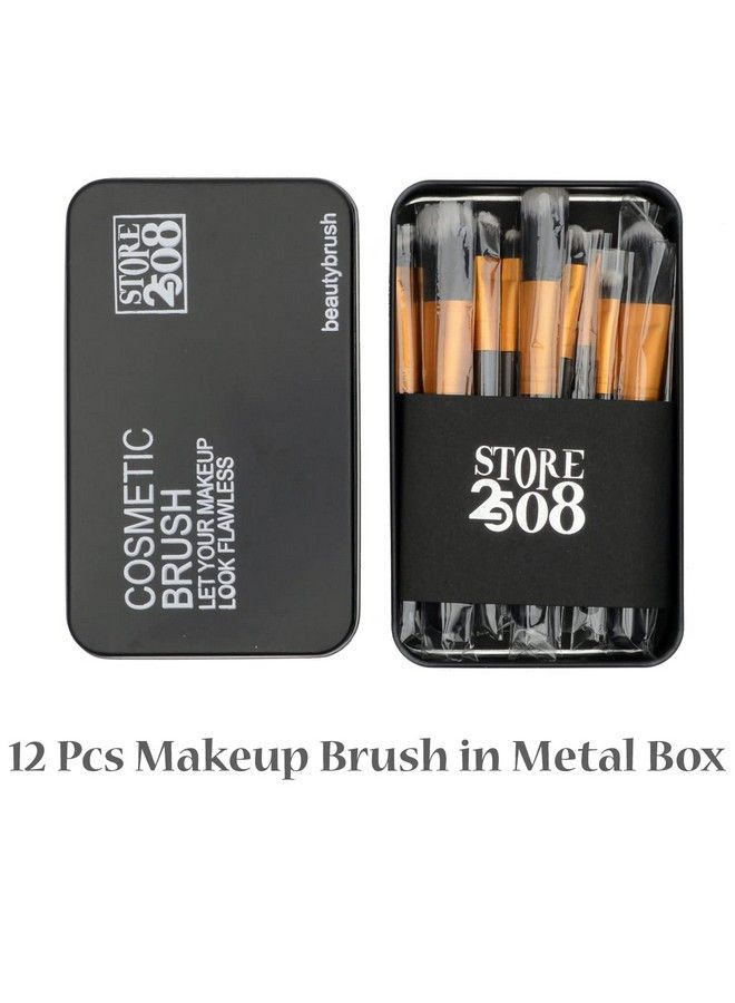 Store2508 Makeup Brush Set With 12 Brushes And Metal Storage Box 2 Pcs Makeup Blender Silicone Makeup Brush Cleaner - Image 3