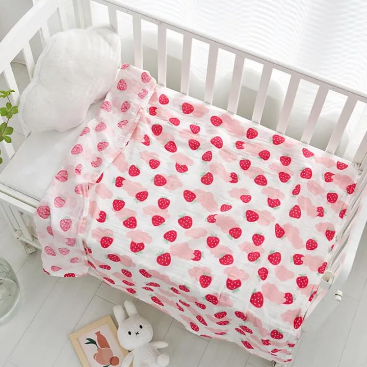 JUST GOODS 6 Layers Muslin 100% Cotton Soft Blanket for Kids | All Seasons Multipurpose Crib AC Quilt Wrap | Newborn Toddler Products | Boys, Girls, Unisex Baby Shower Gifts | 110x110 CM 【Pink】 - Image 4