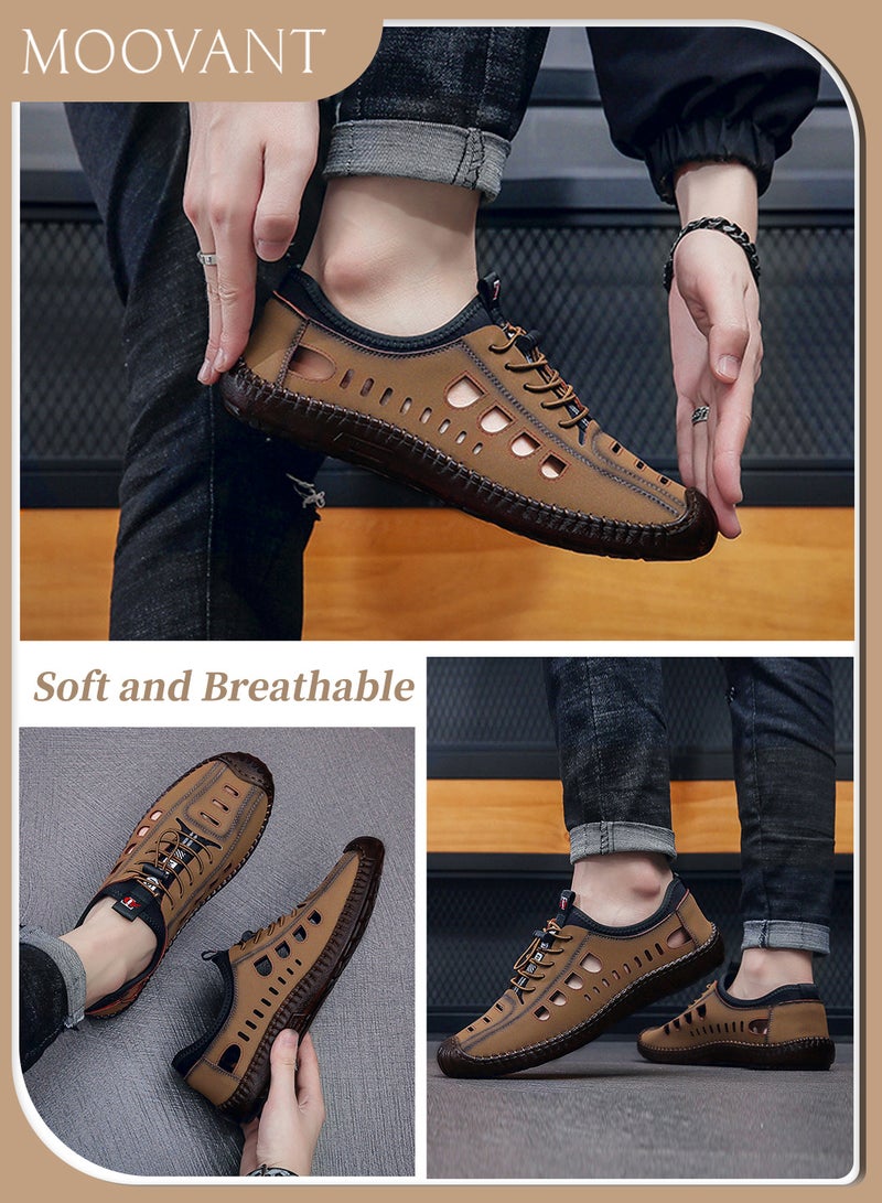 موفانت أحذية رجالية مسطحة، نعل ناعم وأحذية رجالية قابلة للتنفس، أحذية كاجوال عصرية جديدة، أحذية قيادة مخيطة يدوياً، أحذية بنعل وترية - Image 3
