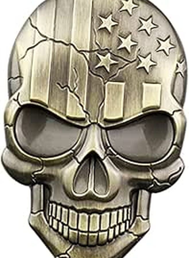 Bronze Zinc Alloy 3D USA Flag Skull Car Emblem Patriotic Vehicle Badge for Trucks - Image 1