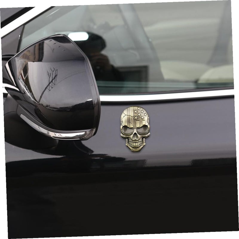 Bronze Zinc Alloy 3D USA Flag Skull Car Emblem Patriotic Vehicle Badge for Trucks - Image 5