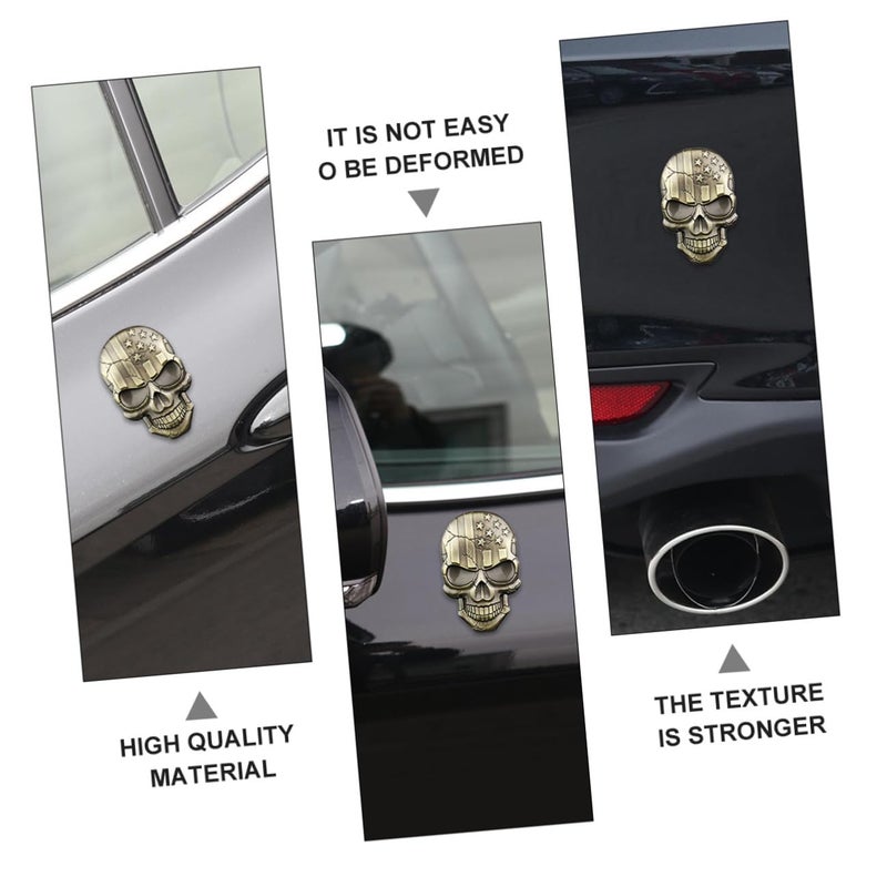 Bronze Zinc Alloy 3D USA Flag Skull Car Emblem Patriotic Vehicle Badge for Trucks - Image 4