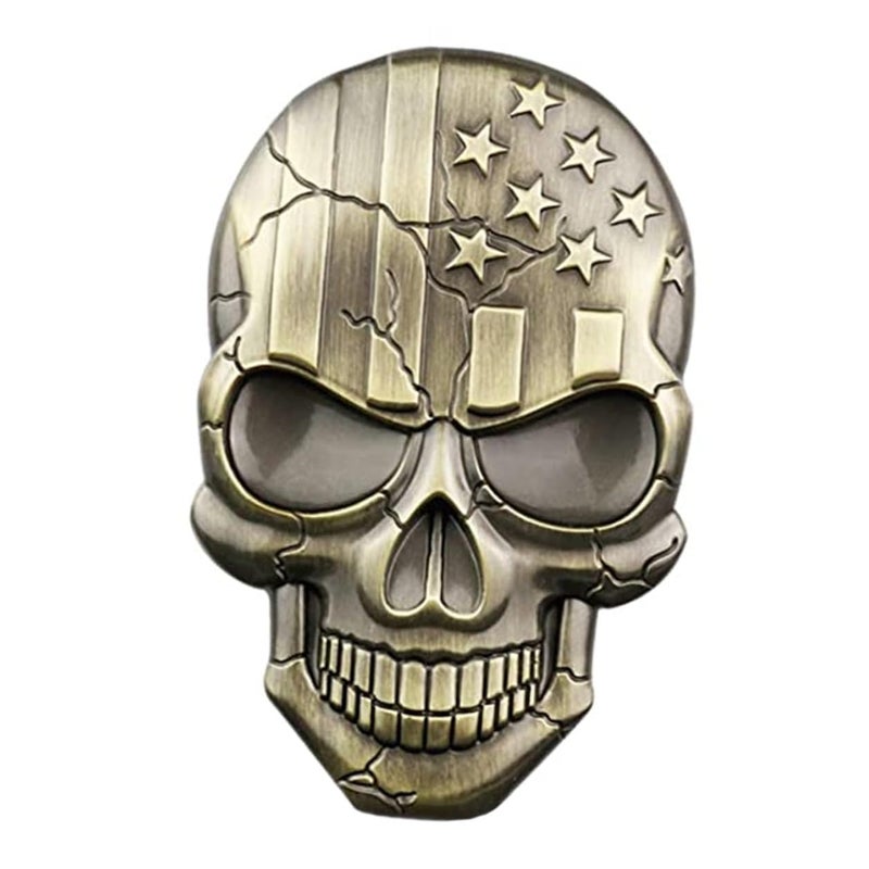 Bronze Zinc Alloy 3D USA Flag Skull Car Emblem Patriotic Vehicle Badge for Trucks - Image 2