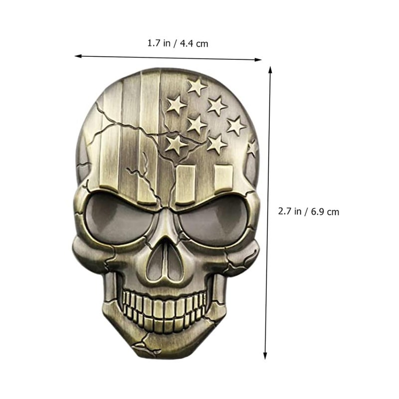 Bronze Zinc Alloy 3D USA Flag Skull Car Emblem Patriotic Vehicle Badge for Trucks - Image 3