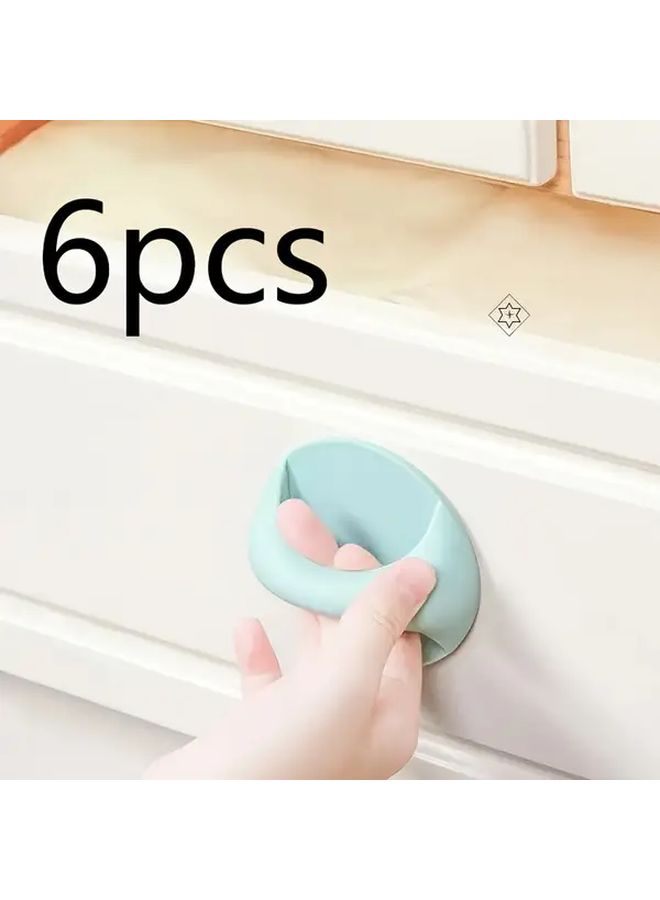 6 Pcs Green No Drill Adhesive Door Handles Damage Free Removal Soft Grip - Image 1