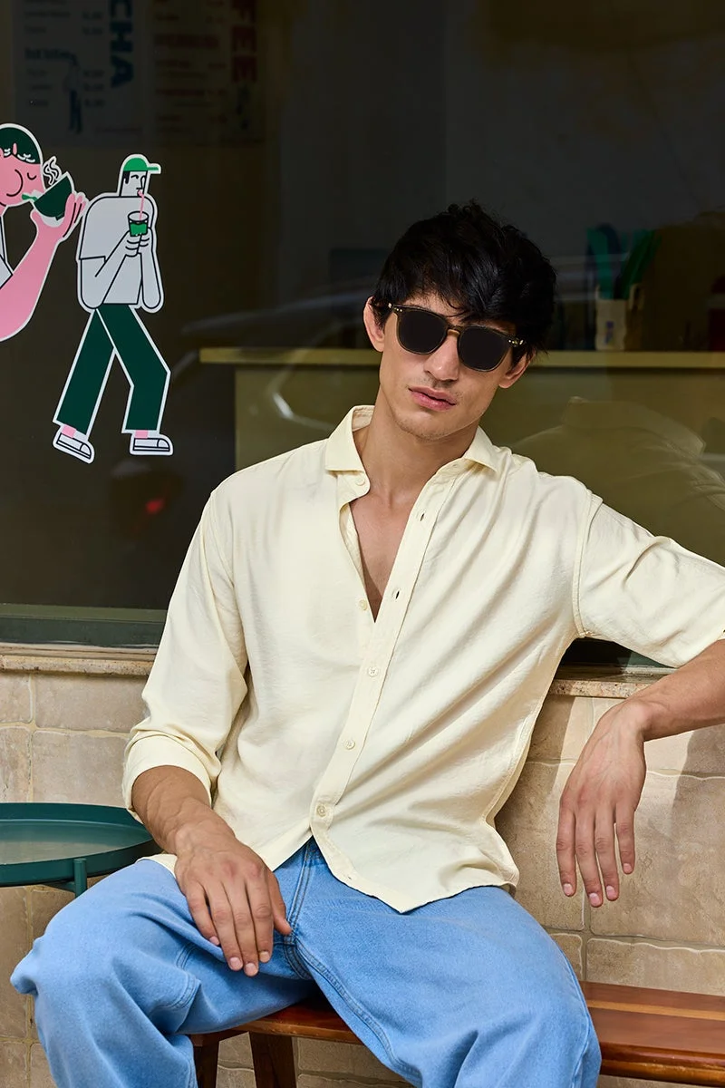 SNITCH Off White Solid Long Sleeve Slim Fit Shirt