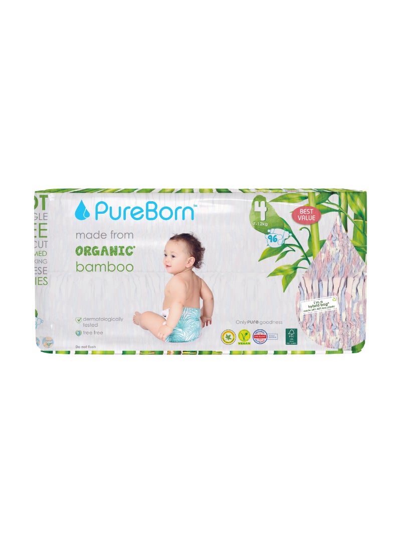 PureBorn Organic Baby Tape Style Diapers Size-4 7-12 kg Cloud Print 96 Diapers - Image 1
