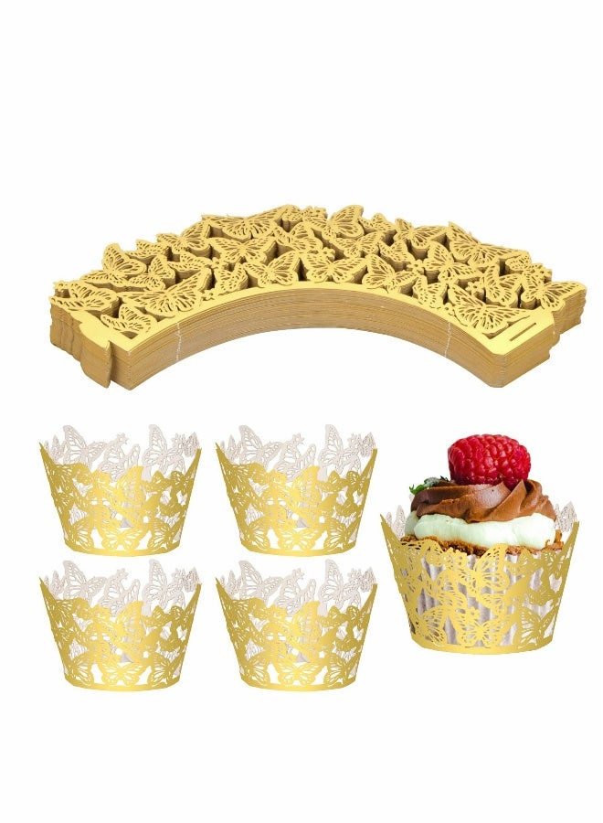 Cupcake Paper Wrappers, 50 Pcs Lace, Baking Cups, Laser Cut Butterfly Cases Muffin, for Weddings Birthday Party Supplies - Image 1