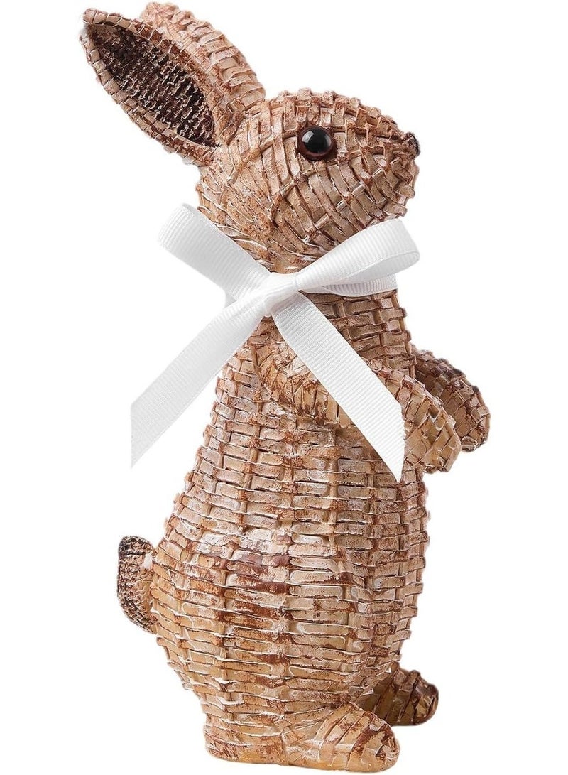 Rattan Effect Resin Rabbit Garden Statue Decor Wicker Bunny Easter Table Bunny Decorations Rabbit Figurines for Indoor Outdoor Home Patio Lawn Ornaments Yard Decorations (Brown-Large-Stand) - Image 1