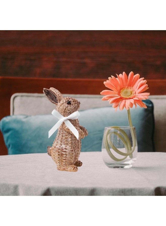 Rattan Effect Resin Rabbit Garden Statue Decor Wicker Bunny Easter Table Bunny Decorations Rabbit Figurines for Indoor Outdoor Home Patio Lawn Ornaments Yard Decorations (Brown-Large-Stand) - Image 5