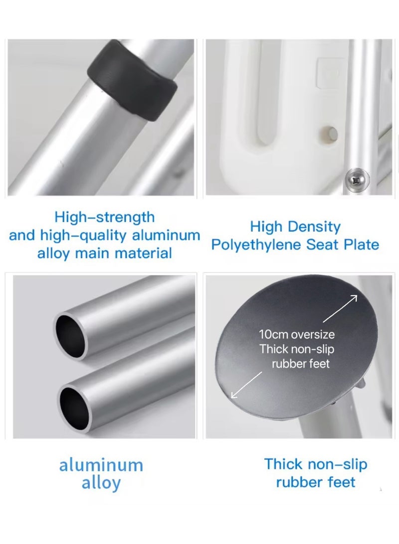 Premium Aluminum Adjustable Shower Chair (6 Heights) - Non-Slip Rubber Tips & Drainage Holes - Max Load 150kg - Bath Seat for Disabled/Seniors - Image 5