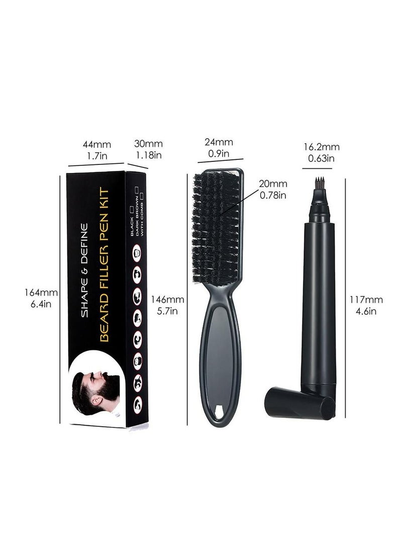 Kanza - Beard Pen (Black) Beard & Moustache Pen And Beard Brush Combo Set Beard Filler For Home Travel & Barber Use Exclusively For Men - Image 1