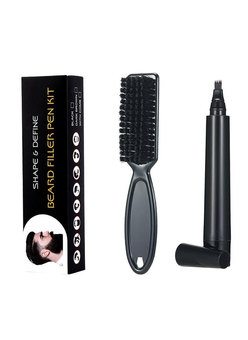 Kanza - Beard Pen (Black) Beard & Moustache Pen And Beard Brush Combo Set Beard Filler For Home Travel & Barber Use Exclusively For Men - Image 1