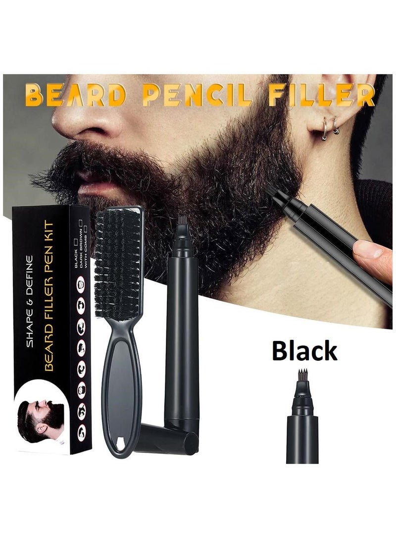 Kanza - Beard Pen (Black) Beard & Moustache Pen And Beard Brush Combo Set Beard Filler For Home Travel & Barber Use Exclusively For Men - Image 1