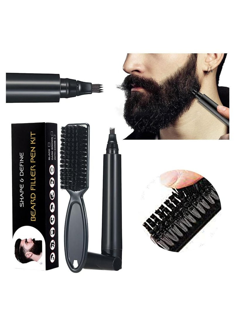 Kanza - Beard Pen (Black) Beard & Moustache Pen And Beard Brush Combo Set Beard Filler For Home Travel & Barber Use Exclusively For Men - Image 1