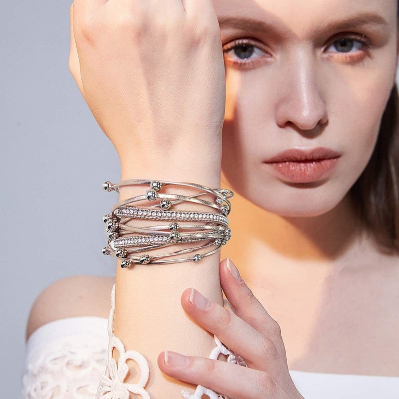 Suyi Women Wrap Bracelet Multilayered Leather Braided Bangle Wrist Cuff Bangles with Magnetic Buckle - Image 2