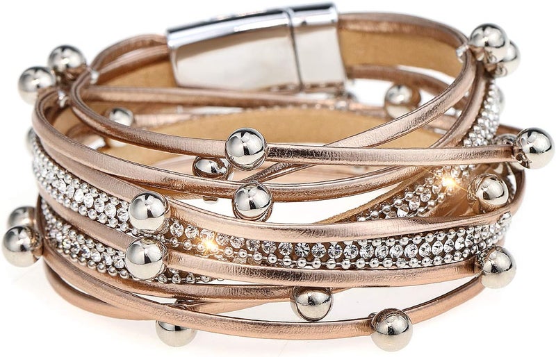 Suyi Women Wrap Bracelet Multilayered Leather Braided Bangle Wrist Cuff Bangles with Magnetic Buckle - Image 1