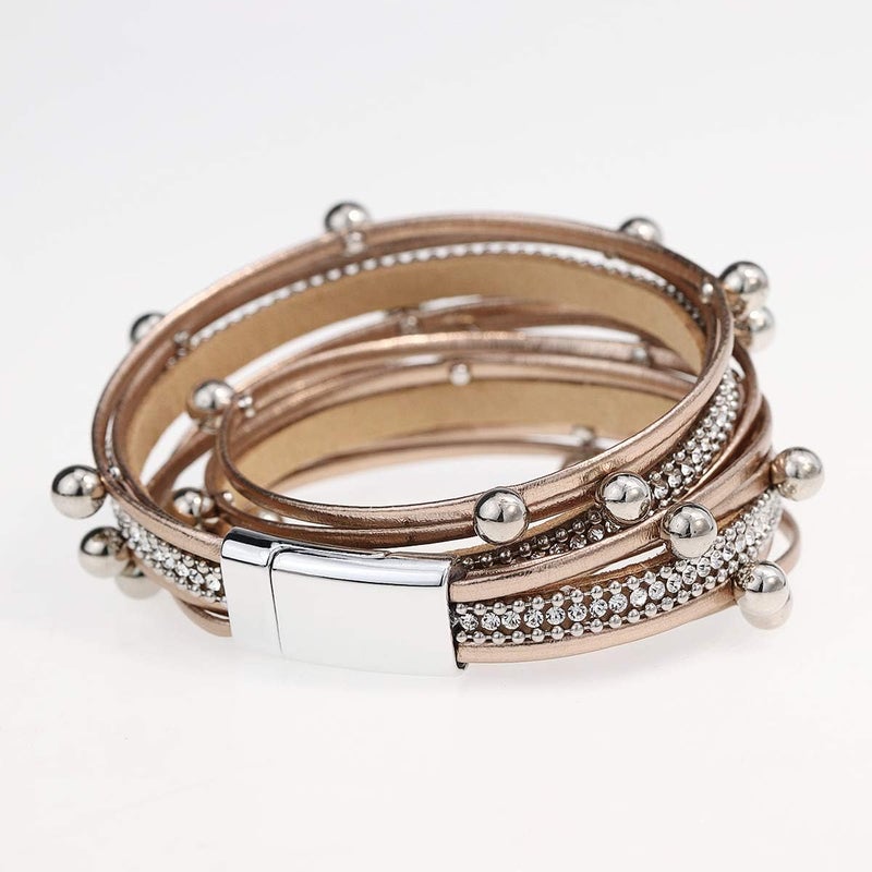 Suyi Women Wrap Bracelet Multilayered Leather Braided Bangle Wrist Cuff Bangles with Magnetic Buckle - Image 3