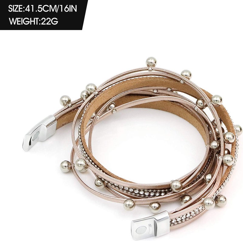 Suyi Women Wrap Bracelet Multilayered Leather Braided Bangle Wrist Cuff Bangles with Magnetic Buckle - Image 5
