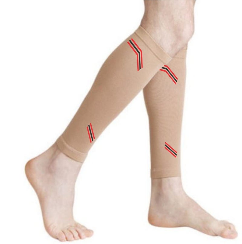 NEVER QUIT Calf Compression Socks for Circulation Compression Long Legs Sleeves 20-30 mmHg Calf Muscle Compression Sleeve for Women Men (Small, Beige) - Image 1